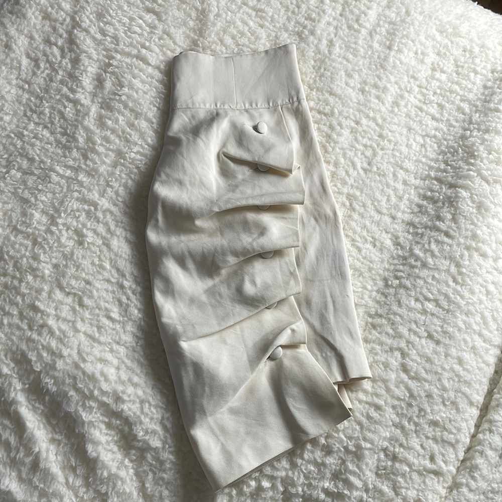 By Francine Scrunched Pencil Skirt with Buttons in Cream - Size Small